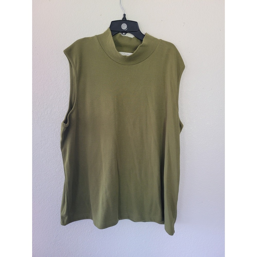 CJ Banks Womens 2X Olive Green Mock Neck Sleeveless Knit Shell Top NWT 20/22W #3